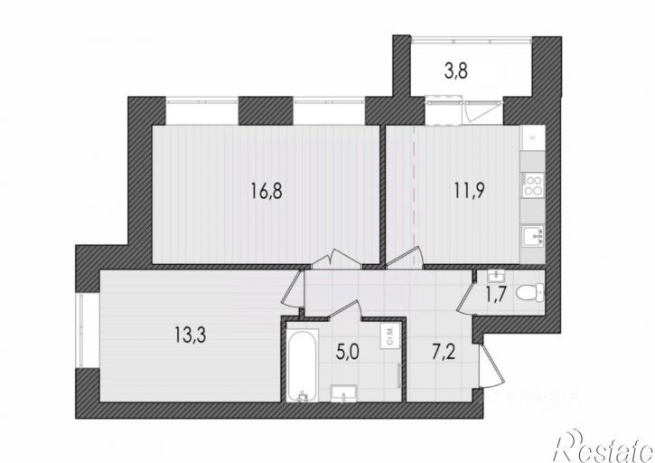 2-комн квартира в новом доме улица Капитана Дорофеева, 22,  д. 22