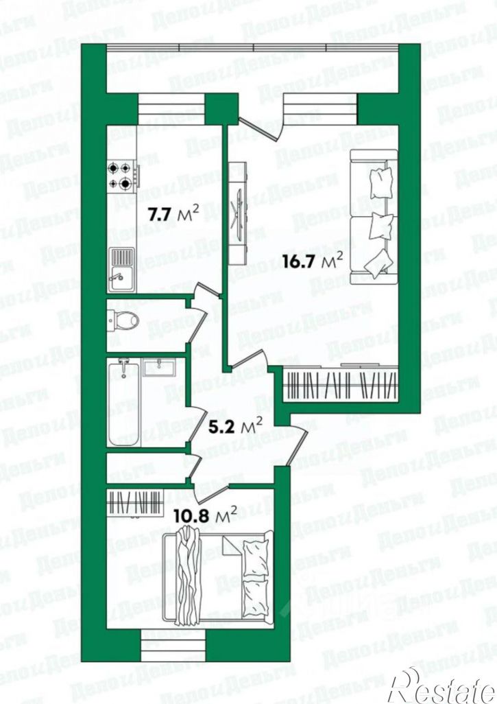 2-комн квартира улица Красина, 7,  д. 7