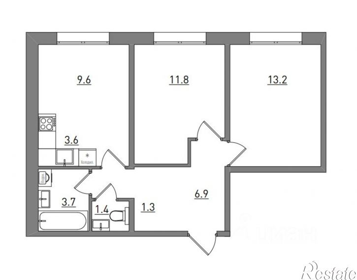 3-комн квартира в новом доме Прибрежный б-р, 6,  д. 6