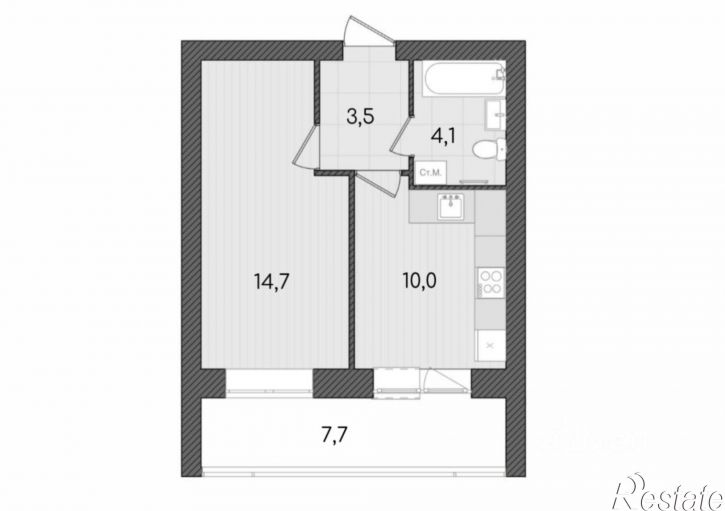 1-комн квартира в новом доме ул Капитана Дорофеева, 22,  д. 22