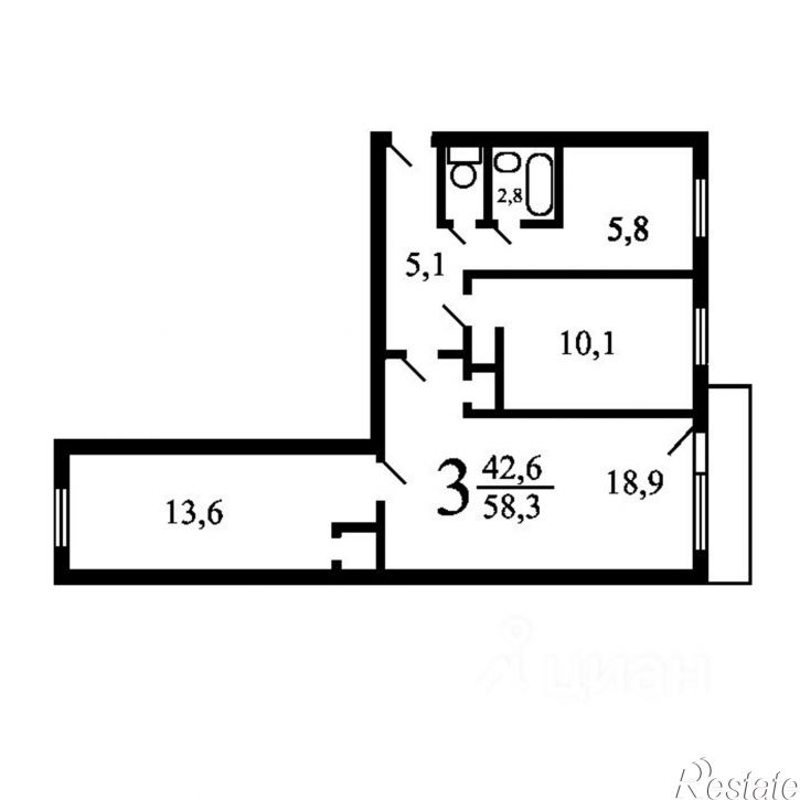 3-комн квартира улица Физкультурников, 7,  д. 7