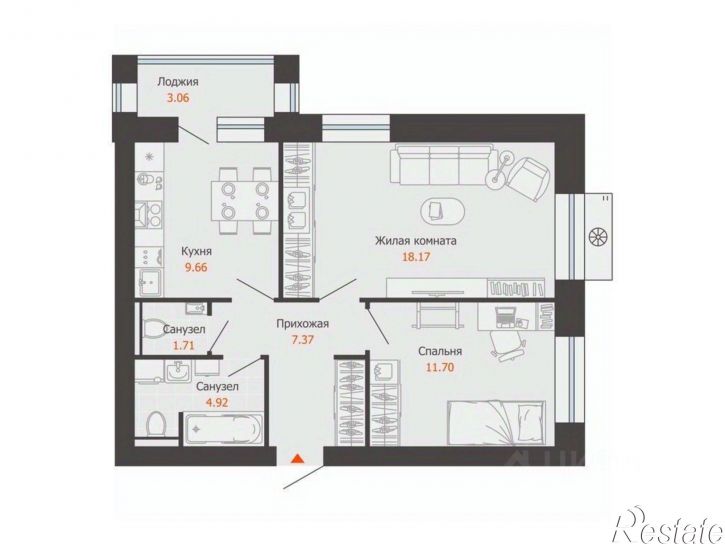 2-комн квартира в новом доме ул 4-й Пятилетки, 103 1,  д. 103 1,  к. 1