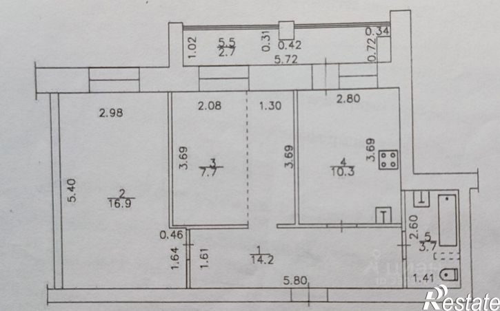 2-комн квартира ул Краснополянская, 14,  д. 14