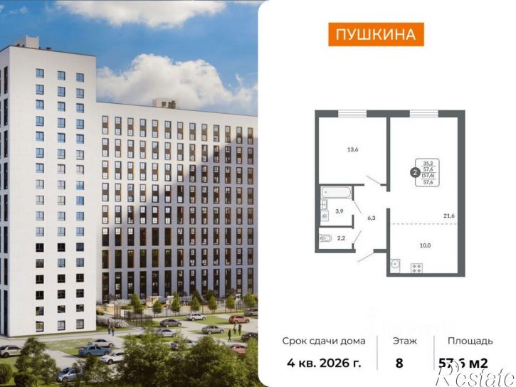 2-комн квартира в новом доме ул Орджоникидзе, 2/1,  д. 2/1