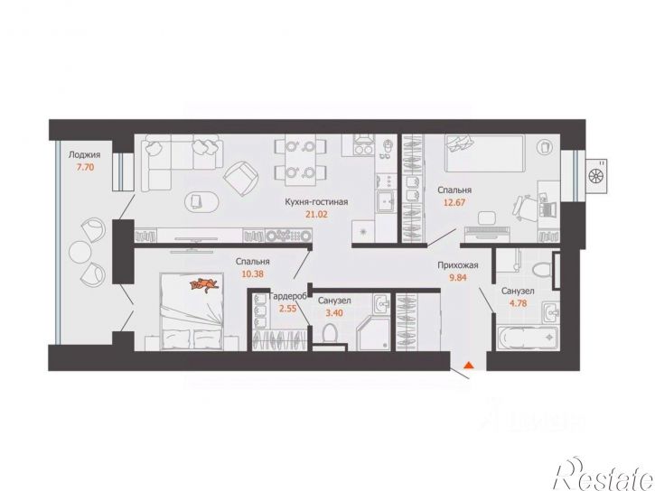 2-комн квартира в новом доме ул Дмитрия Козулева, 11 1,  д. 11 1,  к. 1