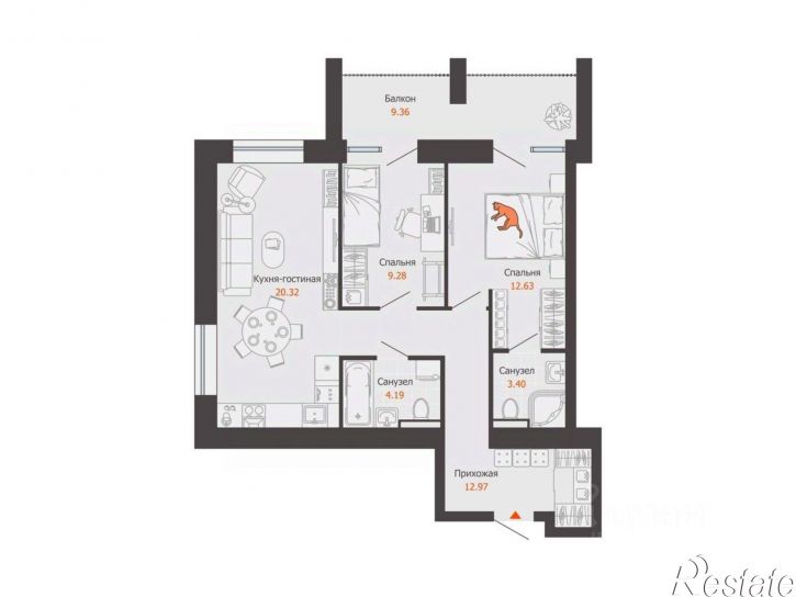 2-комн квартира в новом доме ул 4-й Пятилетки, 103 1,  д. 103 1,  к. 1