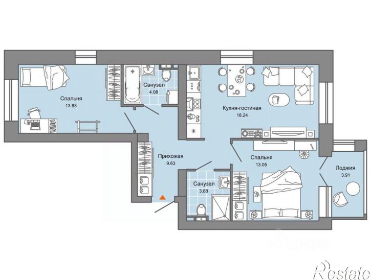 2-комн квартира в новом доме ул Дмитрия Козулева, 11 1,  д. 11 1,  к. 1