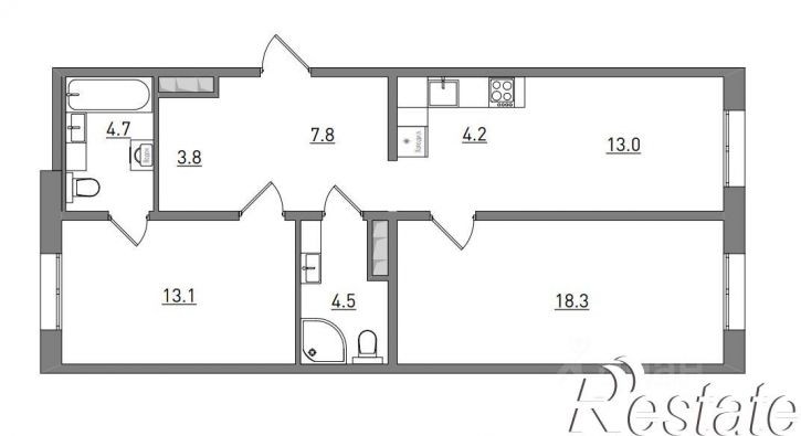 3-комн квартира в новом доме Прибрежный бульвар, 6,  д. 6