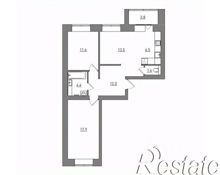3-комн квартира в новом доме улица Анжелия Михеева, 17Т,  д. 17Т